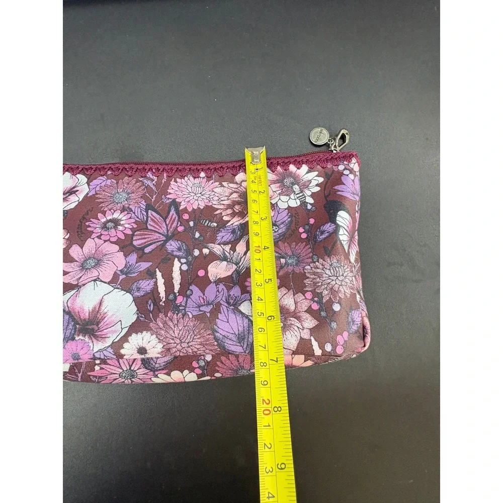 Sakroots Floral Butterfly Makeup Cosmetic Bag Pouch Purple Pink Coated Canvas